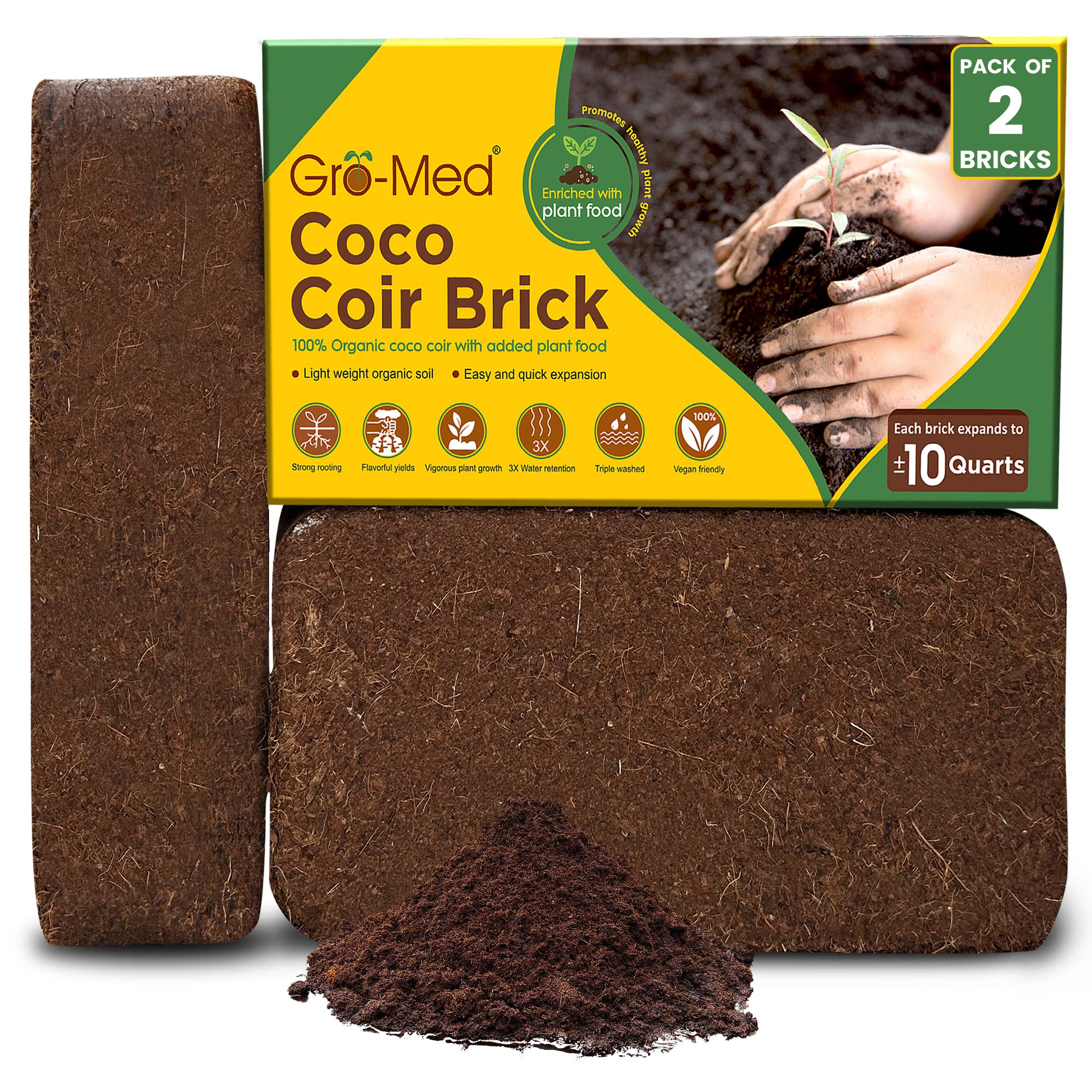 Coco Coir Brick Enriched with Plant Food Pack of 2 Expands to 20 Quarts