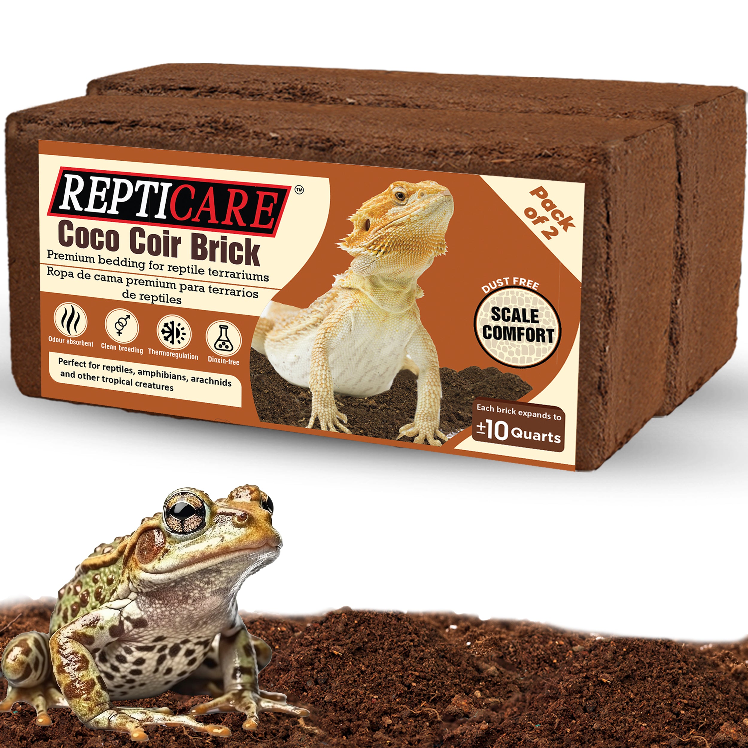 Premium ReptiCare Coconut Coir -  Pack of 2, Natural Bedding for Lizards