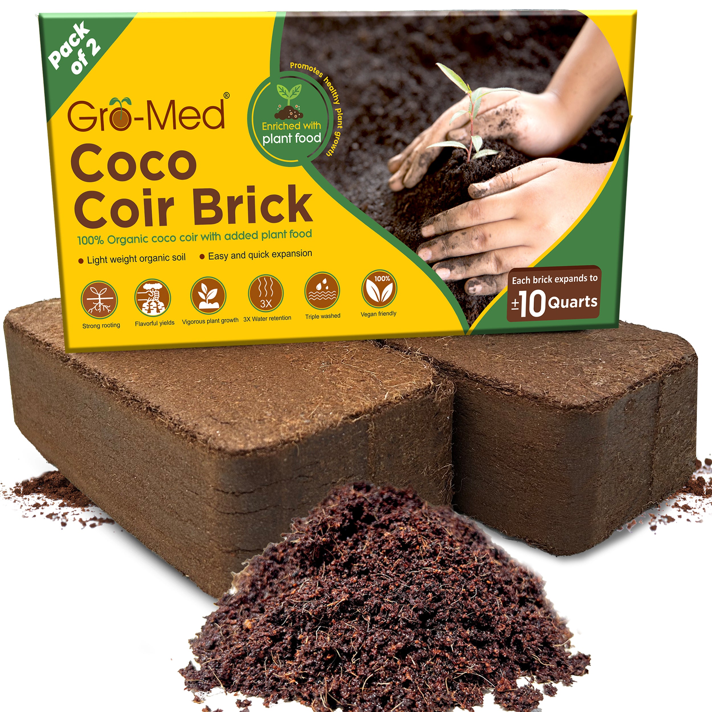 Coco Coir Brick Enriched with Plant Food Pack of 2 Expands to 20 Quarts