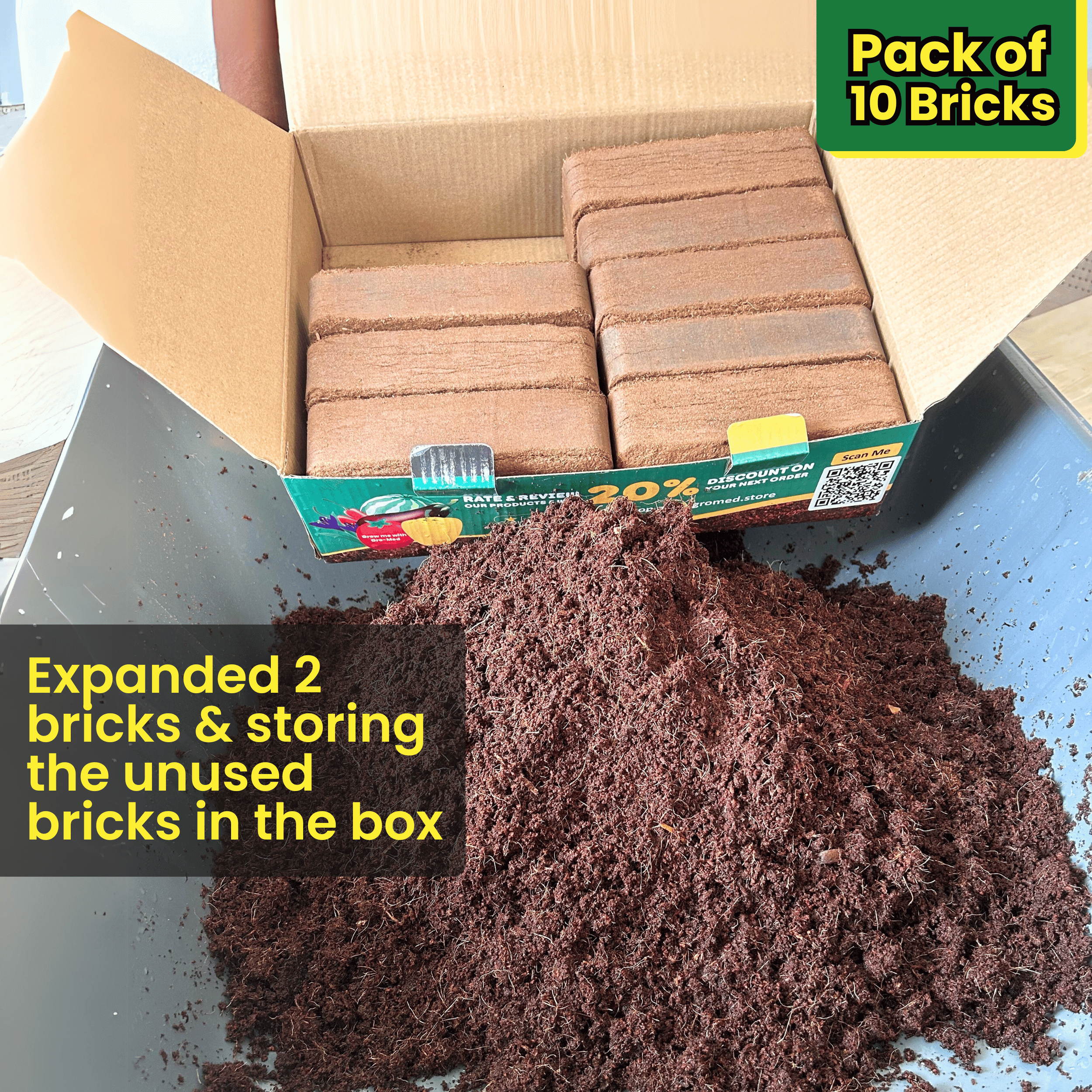 Coco Coir Brick Enriched with plant food Pack of 10 Expands to 100 Quarts